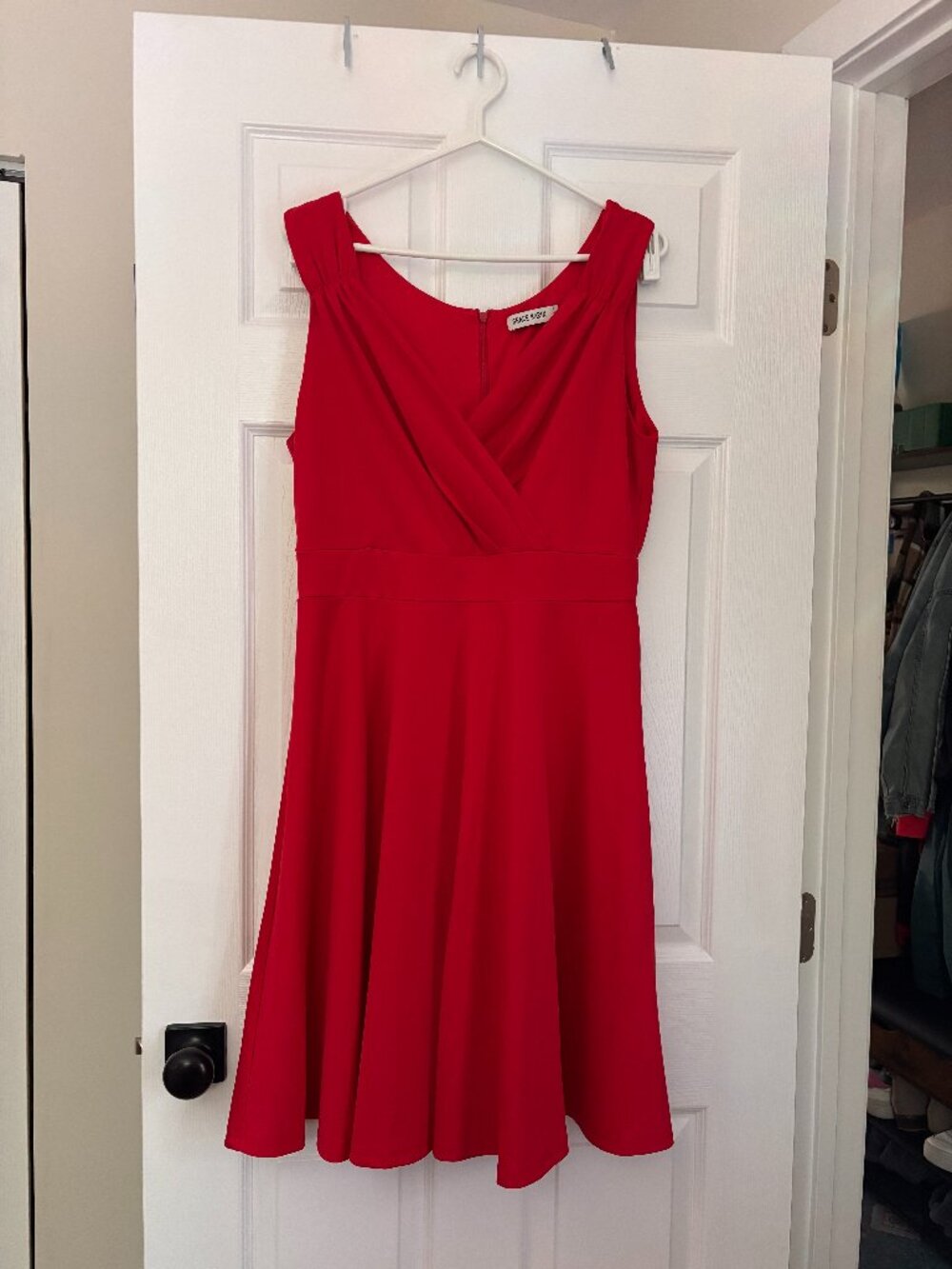Elegant Red Cocktail Dress | Sleeveless Faux Wrap Dress (Large)